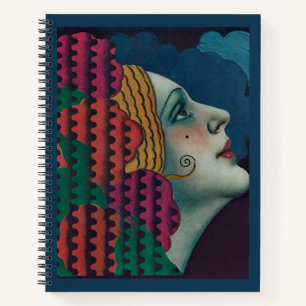 circa 1930 art deco woman print notebook