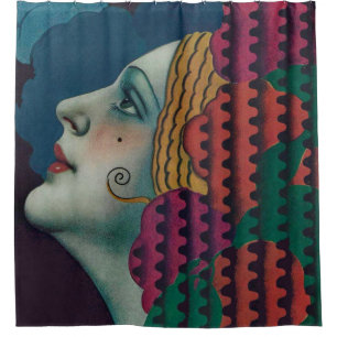 circa 1930 art deco woman print shower curtain