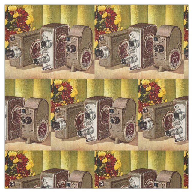 circa 1950 home movie cameras print fabric (Swatch)
