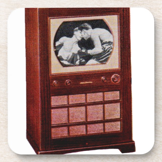 circa 1951 television set broadcasting boxing coaster (Front)