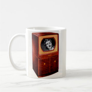 circa 1951 television set singing woman coffee mug