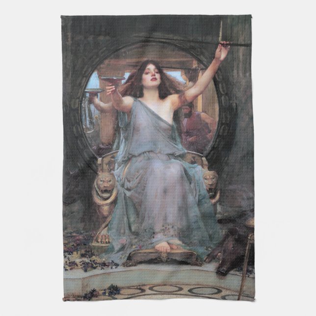 Circe Offering the Cup to Odysseus, Waterhouse Tea Towel (Vertical)