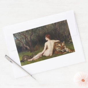 Circe (Woman With Wild Tiger) (by John Collier) Rectangular Sticker