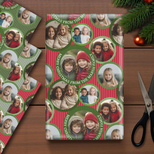 Circle 5 Photo - Merry Christmas Green and Red Wrapping Paper Sheet