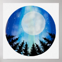 Circle abstract Night Sky  Wood Full Moon Stars