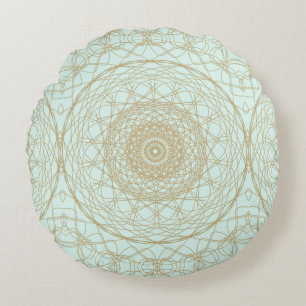 Circle and lines beige shapes light blue back round cushion