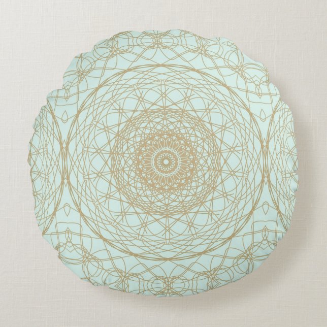Circle and lines beige shapes light blue back round cushion (Front)