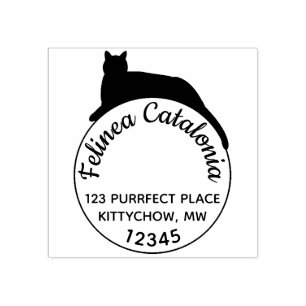 Circle Black Cat Return Address Stamp Custom Round