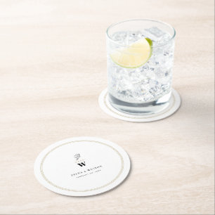 Circle Classic Bars Double Monogram Modern Wedding Round Paper Coaster