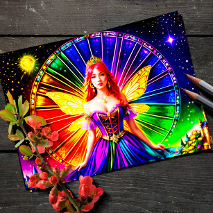 Circle Colourful Fairy Time Magical Diadem Art Postcard