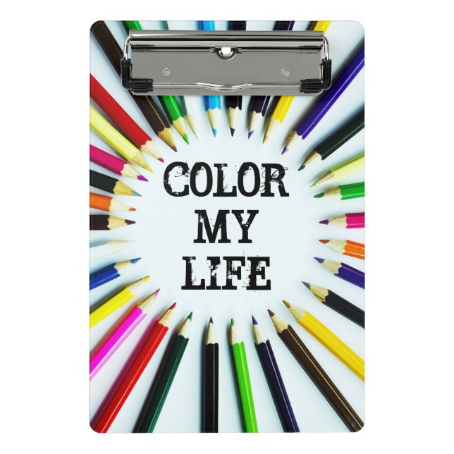 Circle colourful pencils / crayons + your ideas mini clipboard (Front)