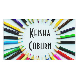 Circle colourful pencils / crayons + your ideas name tag