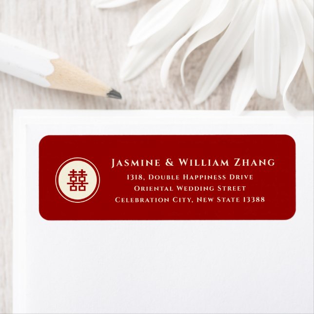 Circle Double Happiness Chinese Wedding Labels (Insitu)