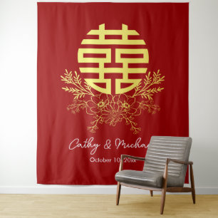 Circle double happiness flower wedding backdrop tapestry