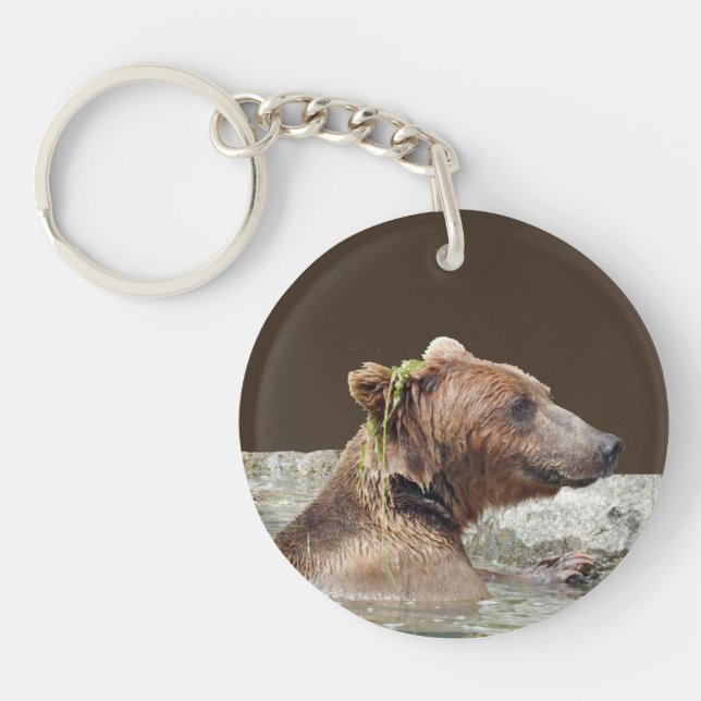 Circle (double-sided) Keychain w/ grizzly & cub (Front)