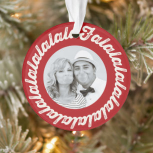 Circle Falalalala Bold Script Photo Red Christmas Ornament