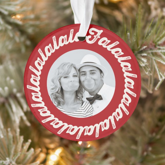 Circle Falalalala Bold Script Photo Red Christmas Ornament (Tree)
