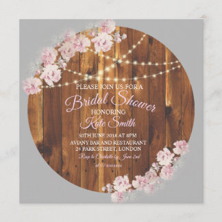 Circle Floral Light String Wood Bridal Shower Card