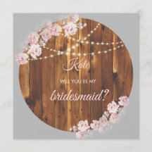 Circle Floral Light Strings Wooden Bridesmaid Card
