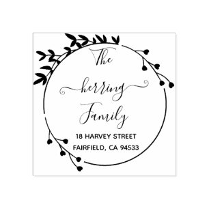 Circle Flowers Handwritten Return Address Rubber Stamp