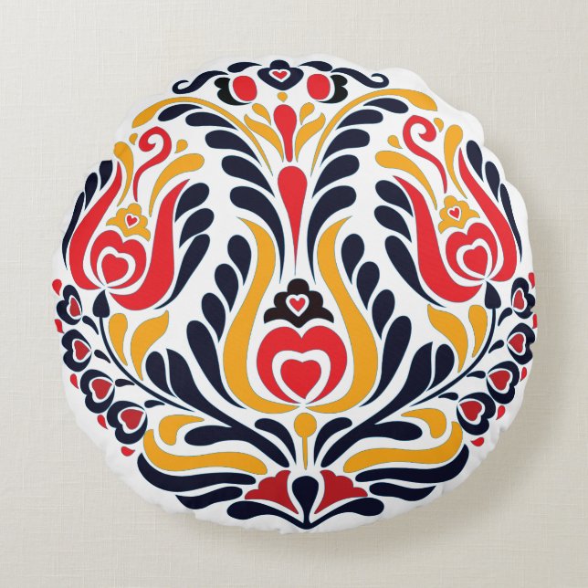 Circle  Folk  Pattern Round Cushion (Front)