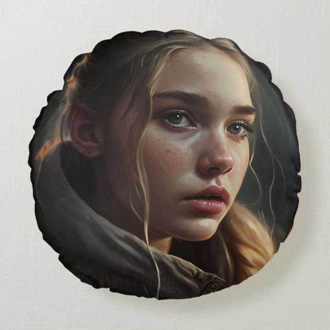 Circle girl round cushion (Front)