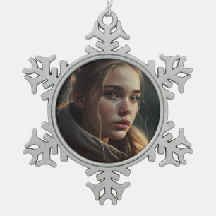 Circle girl snowflake pewter christmas ornament
