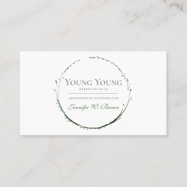 Circle Green frame Essential Oils flower Business Card (Front)