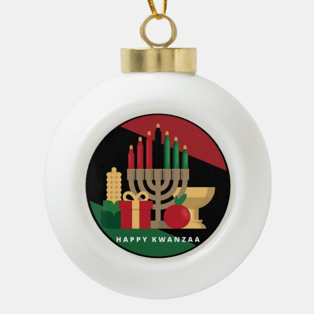 circle Happy Kwanzaa christmas ornament (Front)