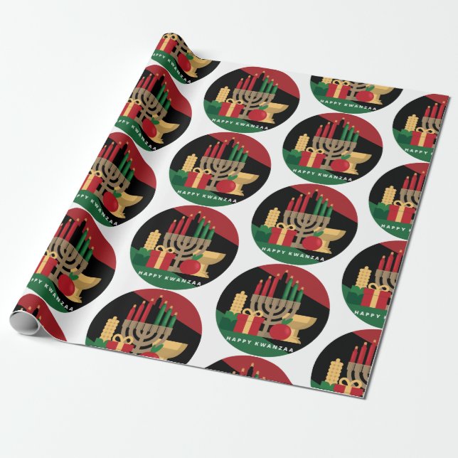 circle Happy Kwanzaa wrapping paper (Unrolled)