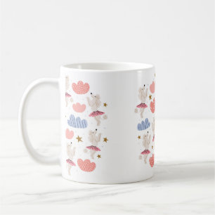 Circle illustration with cute poodle dogs in cute coffee mug