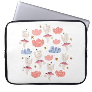 Circle illustration with cute poodle dogs in cute laptop sleeve