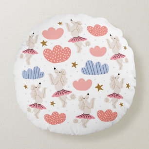 Circle illustration with cute poodle dogs in cute round cushion