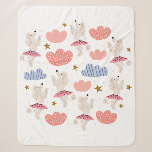 Circle illustration with cute poodle dogs in cute sherpa blanket