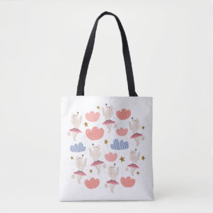 Circle illustration with cute poodle dogs in cute  tote bag