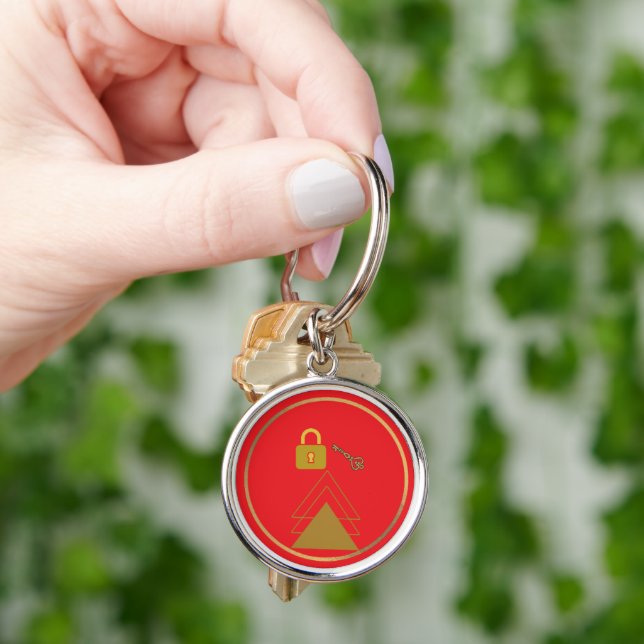  Circle Keychain, 2" with gold key,lock and house Key Ring (Hand)