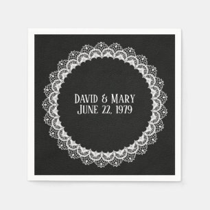 Circle Lace On Black Leather Napkin
