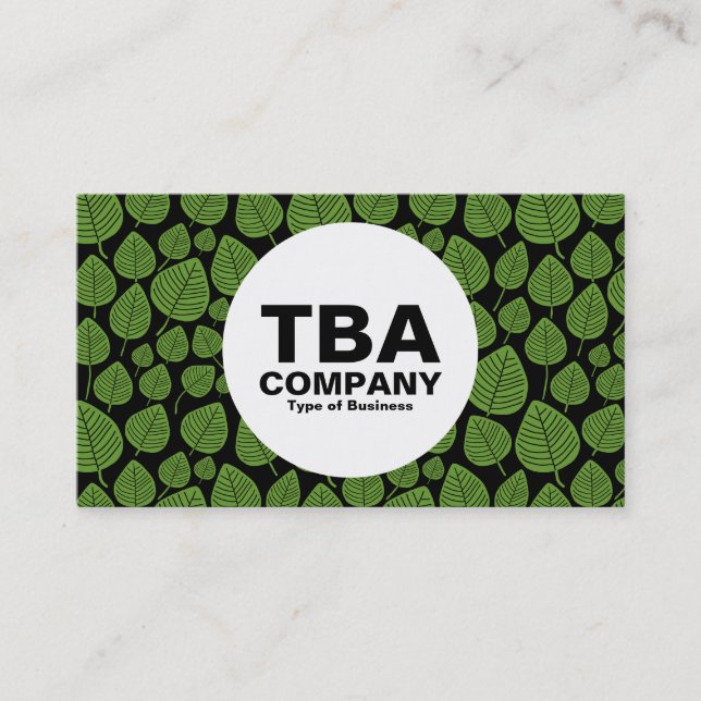 Circle - Leaves - Avocado Green on Black Business Card (Front)