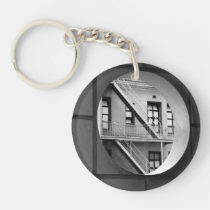 Circle & Lines Architecture Black and White Photo Key Ring