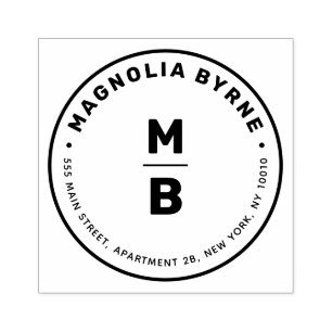 Circle Monogram Address Rubber Stamp