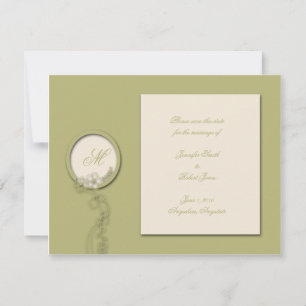 Circle Monogram in Green and Creme Save the Date