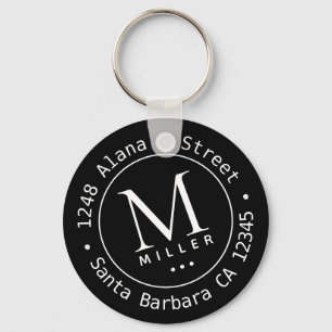 circle monogram initial & name black keychain