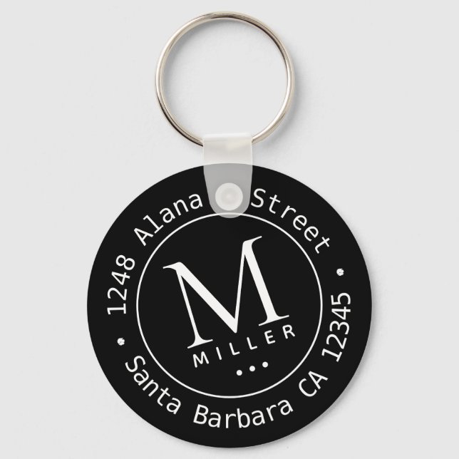 circle monogram initial & name black keychain (Front)