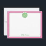Circle Monogram Initial Preppy Pink Green Card<br><div class="desc">This girly design features a simple border with a circle at the top containing a monogram initial and space for a name/text on the bottom. Click the customize button if you would like to adjust the design elements and/or further modify the text! Variations of this design, additional colors, as well...</div>