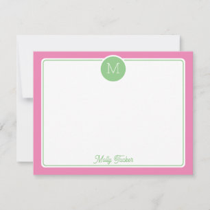 Circle Monogram Initial Preppy Pink Green Card