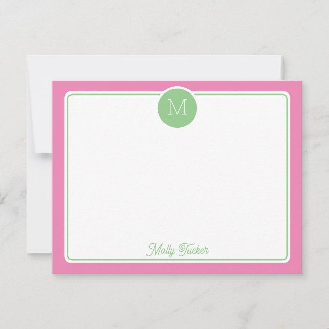 Circle Monogram Initial Preppy Pink Green Card (Front)