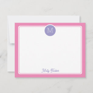Circle Monogram Initial Preppy Pink Purple Card
