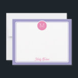 Circle Monogram Initial Preppy Pink Purple Card<br><div class="desc">This girly design features a simple border with a circle at the top containing a monogram initial and space for a name/text on the bottom. Click the customize button if you would like to adjust the design elements and/or further modify the text! Variations of this design, additional colors, as well...</div>