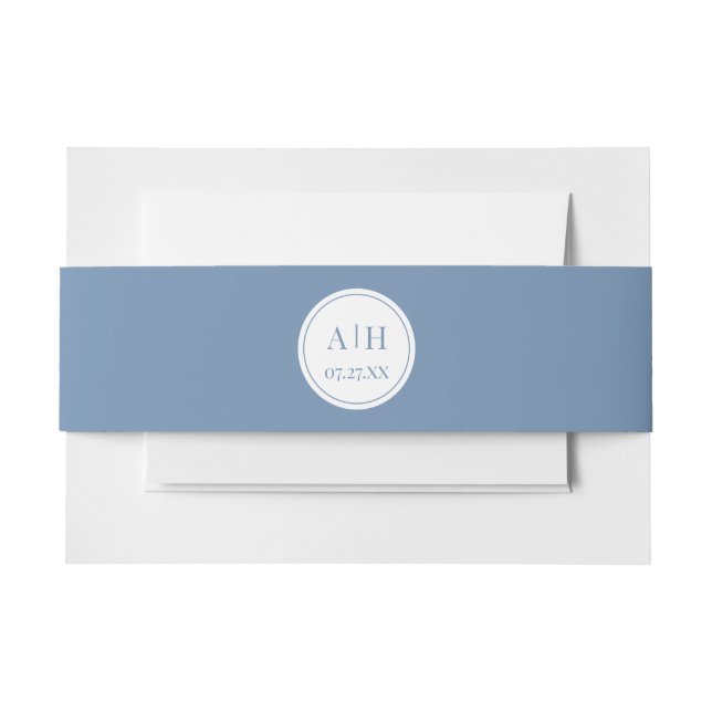Circle Monogram Initials Dusty Blue Belly Band Invitation Belly Band (Front Example)