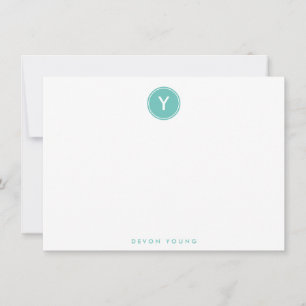 Circle Monogram Light Teal Personalised Flat Card